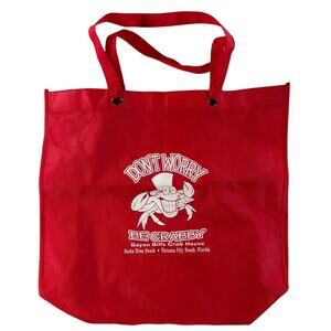Bayou Bills Crab House Don't Worry Be Happy Reusable Tote PCB Santa Rosa FL- Red